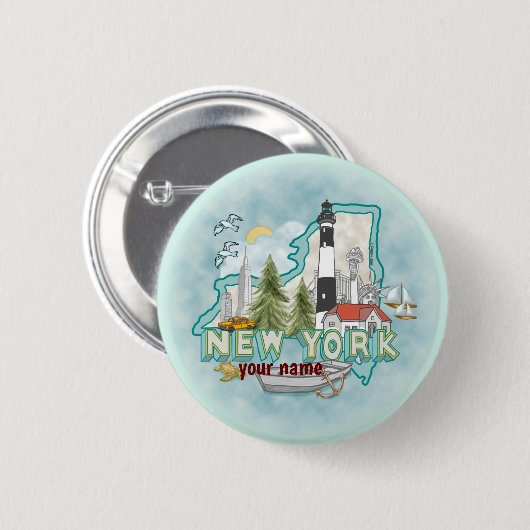 Pinknop voor New York Lighthouse Ronde Button 5,7 Cm (Voorkant /achterkant)