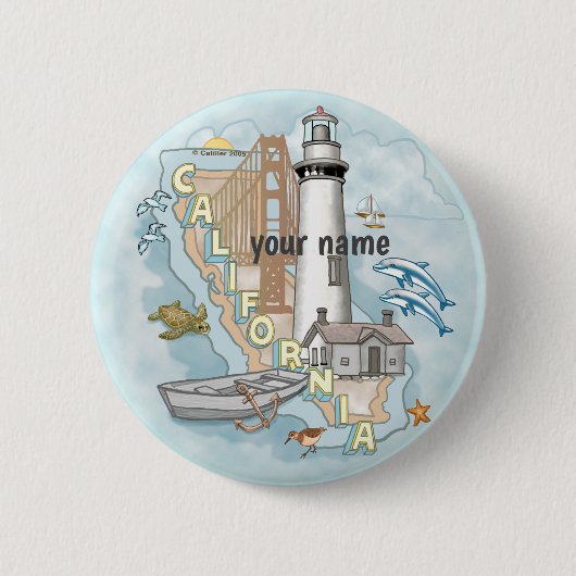Pinknop voor vuurtoren in Californië Ronde Button 5,7 Cm (Voorkant)