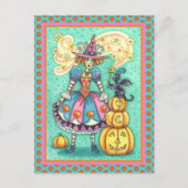 PINKPARTIJ WITCH IS HALLOEEN MAGIC, ZWARTE CAT FEESTDAGENKAART (Voorkant)