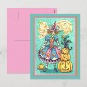 PINKPARTIJ WITCH IS HALLOEEN MAGIC, ZWARTE CAT FEESTDAGENKAART