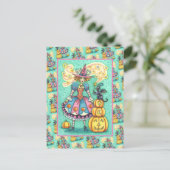 PINKPARTIJ WITCH IS HALLOEEN MAGIC, ZWARTE CAT FEESTDAGENKAART (Staand voorkant)