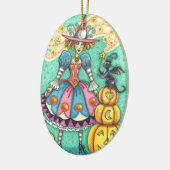 PINKPARTIJ WITCH IS HALLOEEN MAGIC, ZWARTE CAT KERAMISCH ORNAMENT (Links)