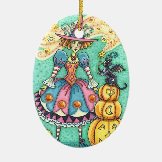 PINKPARTIJ WITCH IS HALLOEEN MAGIC, ZWARTE CAT KERAMISCH ORNAMENT (Voorkant)