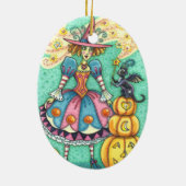 PINKPARTIJ WITCH IS HALLOEEN MAGIC, ZWARTE CAT KERAMISCH ORNAMENT (Achterkant)