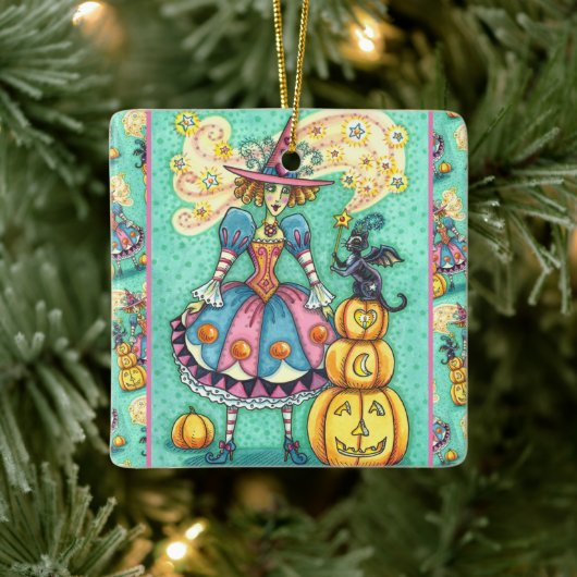 PINKPARTIJ WITCH IS HALLOEEN MAGIC, ZWARTE CAT KERAMISCH ORNAMENT (Boom)