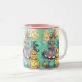 PINKPARTIJ WITCH IS HALLOEEN MAGIC, ZWARTE CAT TWEEKLEURIGE KOFFIEMOK (Voorkant rechts)