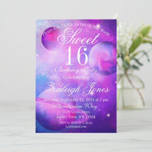 Pinkple Planets Invitation Kaart (Staand voorkant)