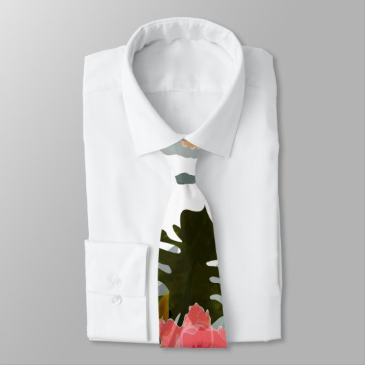 Pinkrood Geel Hibiscus, vrij, roze Stropdas (Gebonden)