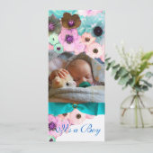 PINKROSEN EN BLAUWE FOTO-MONOGRAM KAART (Staand voorkant)