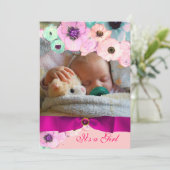 PINKROSEN EN BLAUWE FOTO-MONOGRAM KAART (Staand voorkant)