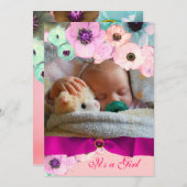 PINKROSEN EN BLAUWE FOTO-MONOGRAM KAART (Voorkant / Achterkant)