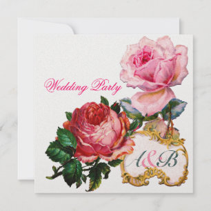 PINKROSEN EN KUPTE LACE HEART WEDDING MONOGRAM KAART