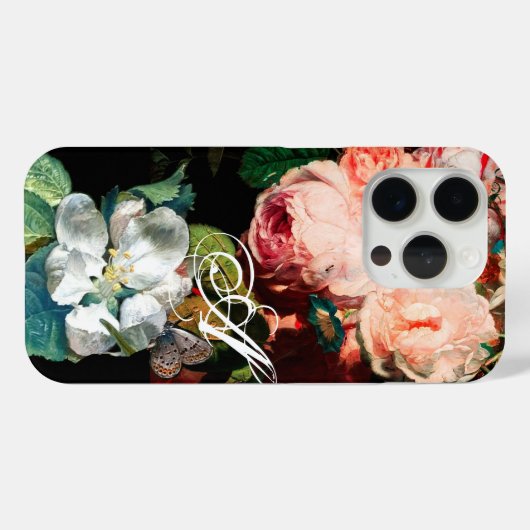 PINKROSES, BUTTERFLY, WITTE STROOMMONOGRAM Case-Mate iPhone CASE (Achterkant (horizontaal))