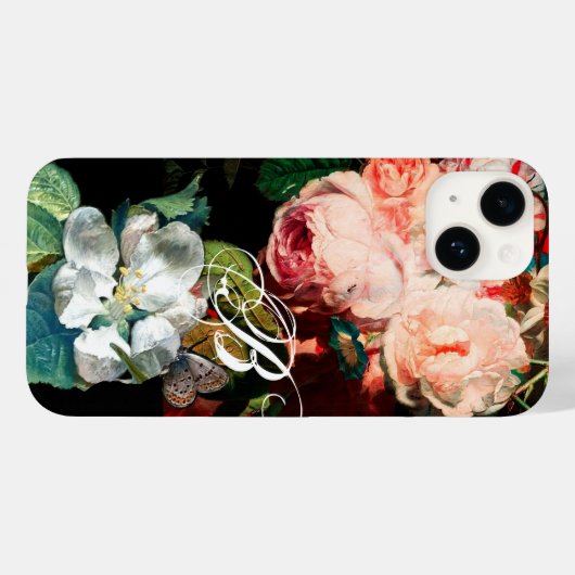PINKROSES, BUTTERFLY, WITTE STROOMMONOGRAM Case-Mate iPhone CASE (Achterkant (horizontaal))