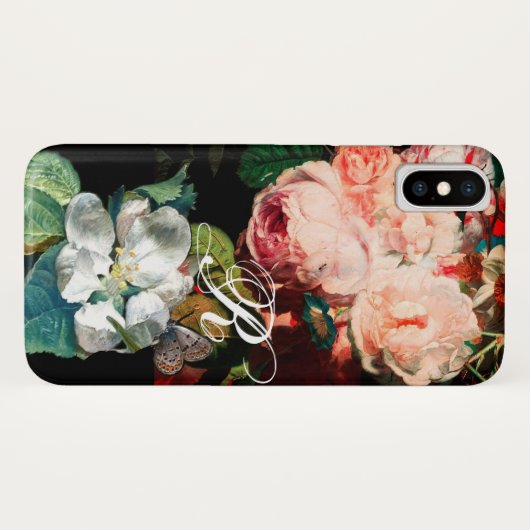 PINKROSES, BUTTERFLY, WITTE STROOMMONOGRAM Case-Mate iPhone CASE (Achterkant (horizontaal))