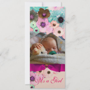 PINKROSES EN BLAUW, BABY SHOWER FOTO-TEMPLATE KAART
