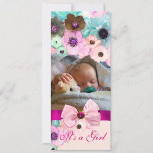 PINKROSES EN BLAUW, BABY SHOWER FOTO-TEMPLATE KAART