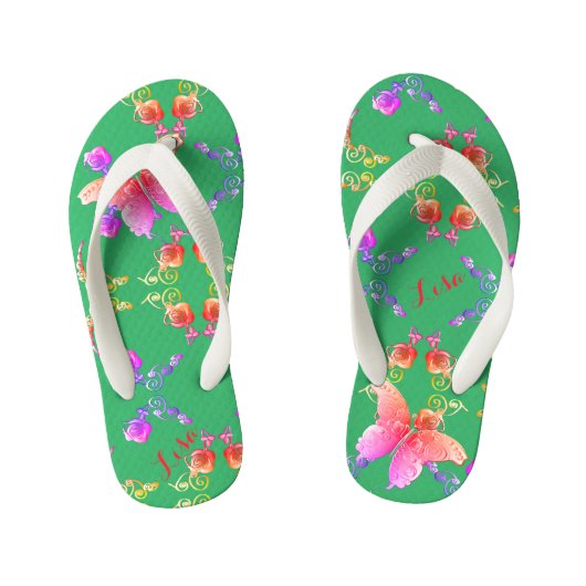 PinkRoses en Butterflies, geïnspireerd op Blauwgro Kinder Teenslippers (Voetbed)