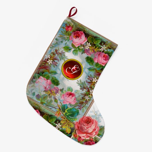 PINKROSES, JASMINEN ROOD GEMSTONMONOGRAM GROTE KERSTSOK (Voorkant (Hangend))