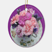 Pinks-anjers in teacup keramisch ornament (Links)