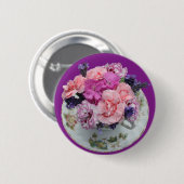 Pinks-anjers in teacup ronde button 5,7 cm (Voorkant /achterkant)