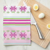 Pinks Blauwe en Groene Bloemige Keuken Theedoek (Quarter Fold)