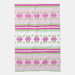 Pinks Blauwe en Groene Bloemige Keuken Theedoek