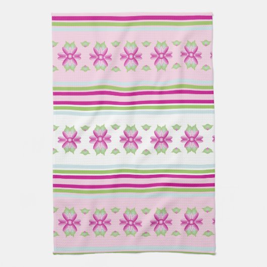 Pinks Blauwe en Groene Bloemige Keuken Theedoek (Verticaal)