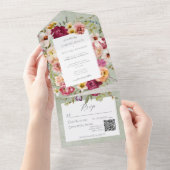  Pinks en Gele Floral op de QR-code Sage All In One Uitnodiging (Afscheurbaar)