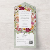  Pinks en Gele Floral op de QR-code Sage All In One Uitnodiging (Binnen)