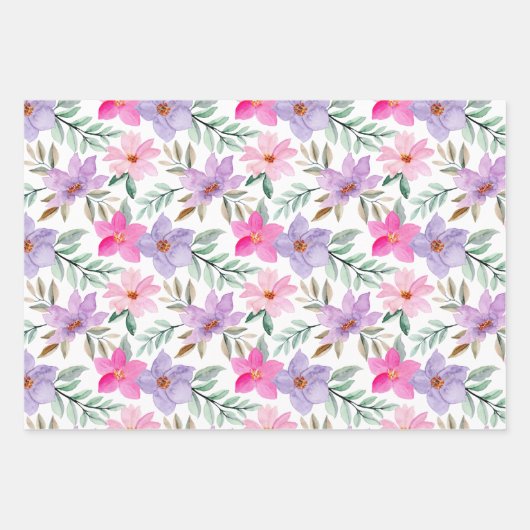 Pinks en Perzik Waterverf Bloemen Inpakpapier Vel (Voorkant 2)