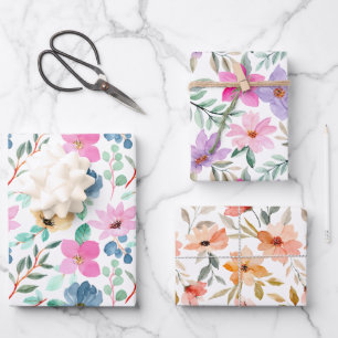 Pinks en Perzik Waterverf Bloemen Inpakpapier Vel