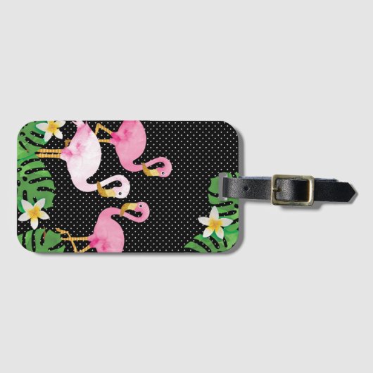 Pinks Flamingos en Polka Dots Bagagelabel (Voorkant (horizontaal))