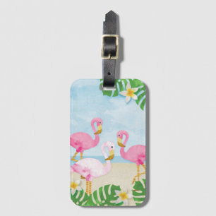 Pinks Flamingos op het strand Bagagelabel
