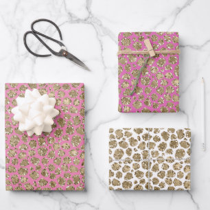 Pinks Gouden Glam Glitter Luipaard Inpakpapier Vel