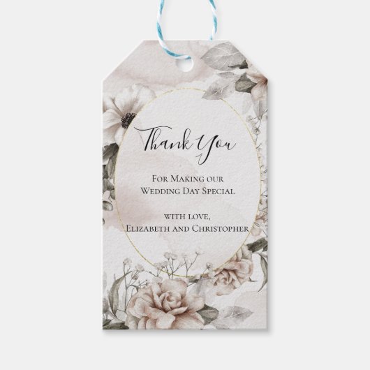 Pinks Gray Floral Flowers Botanical Wedding Cadeaulabel (Voorkant)