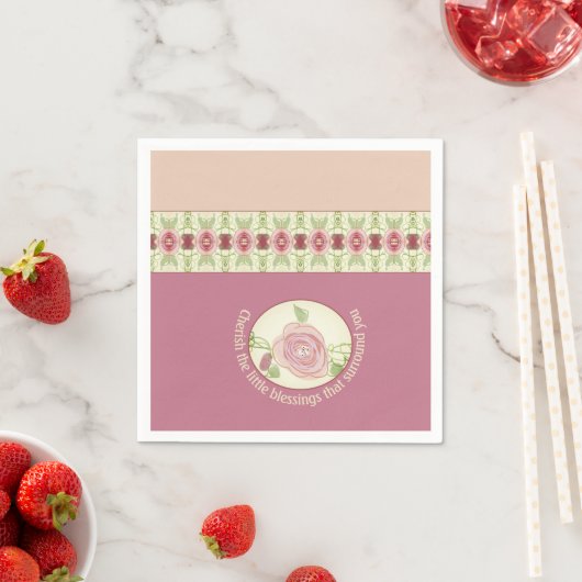 Pinks Groenen en Cream Patroon Accented Servet (Insitu)