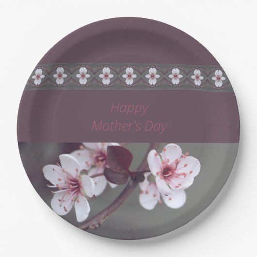 Pinks met groen en pruim papieren bordje (Voorkant)