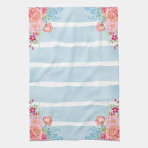 Pinks op blauw theedoek