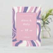 Pinks, paarse en beige lijnen abstract Bruiloft Kaart (Staand voorkant)