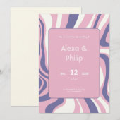 Pinks, paarse en beige lijnen abstract Bruiloft Kaart (Voorkant / Achterkant)