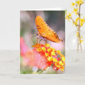 Pinks van de Vlinder van het moederdag en gele Kaart (Gele Bloem)