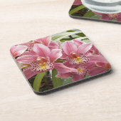 Pinkse orchideeën bloemen bier onderzetter (Linkerzijde)