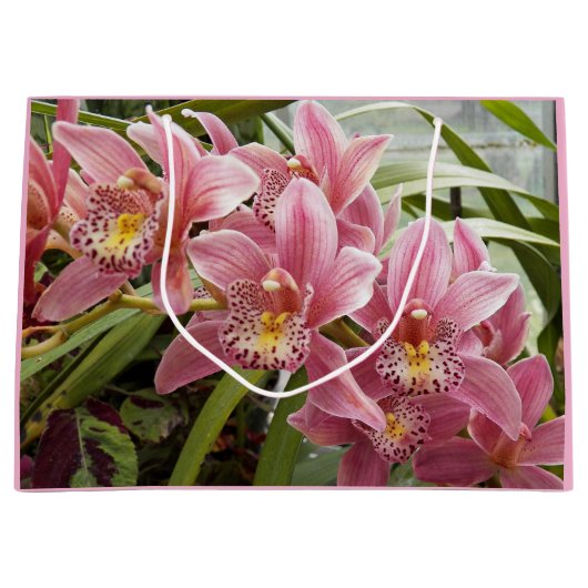 Pinkse orchideeën bloemen groot cadeauzakje (Voorkant)