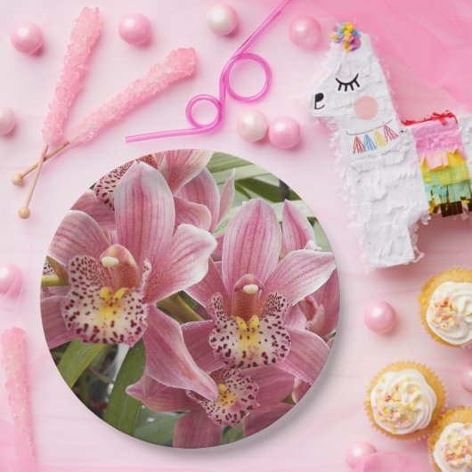 Pinkse orchideeën bloemen papieren bordje (Feest)