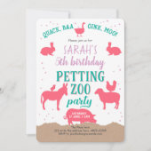 Pinksterdierpartij, roze, boerderijdieren, meisje kaart (Voorkant)