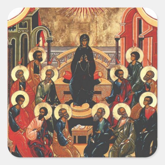 Pinksteren Orthodox Christelijk Byzantijns icoon Vierkante Sticker (Voorkant)