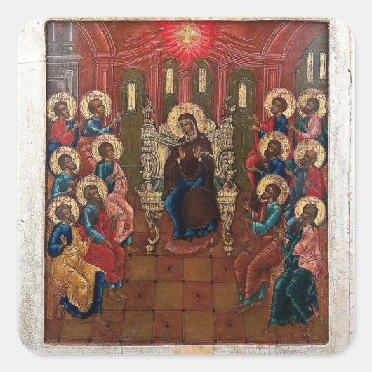 Pinksteren Orthodox Christelijk Byzantijns icoon Vierkante Sticker (Voorkant)