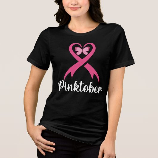 Pinktober Butterfly Borstkanker Awareness Month Tri-Blend Shirt (Voorkant)