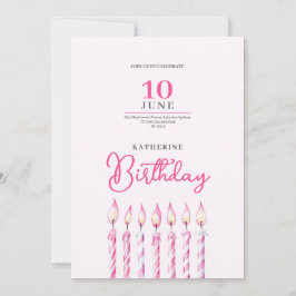 pinky candles girl birthday invitation kaart